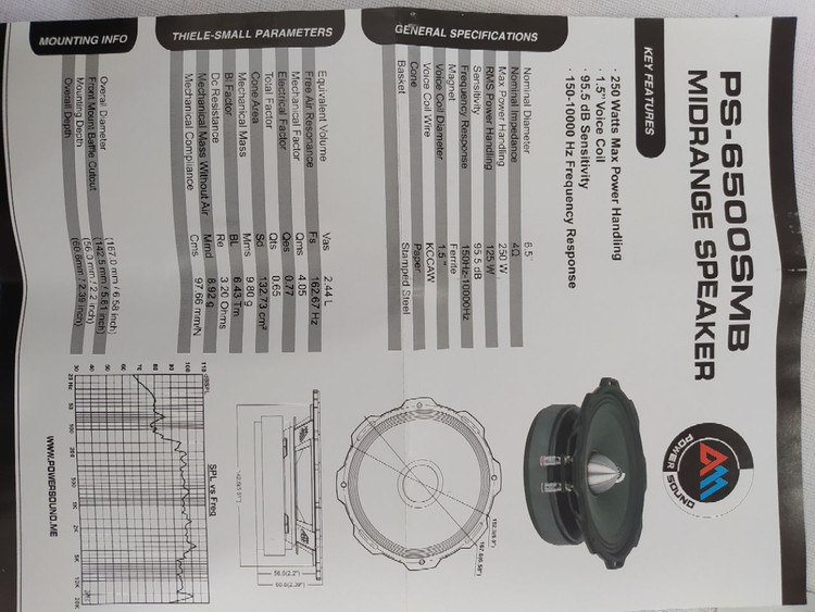 میدرنج پاورساند مدل PS-6500SMB سایز ۶.۵ اینچ