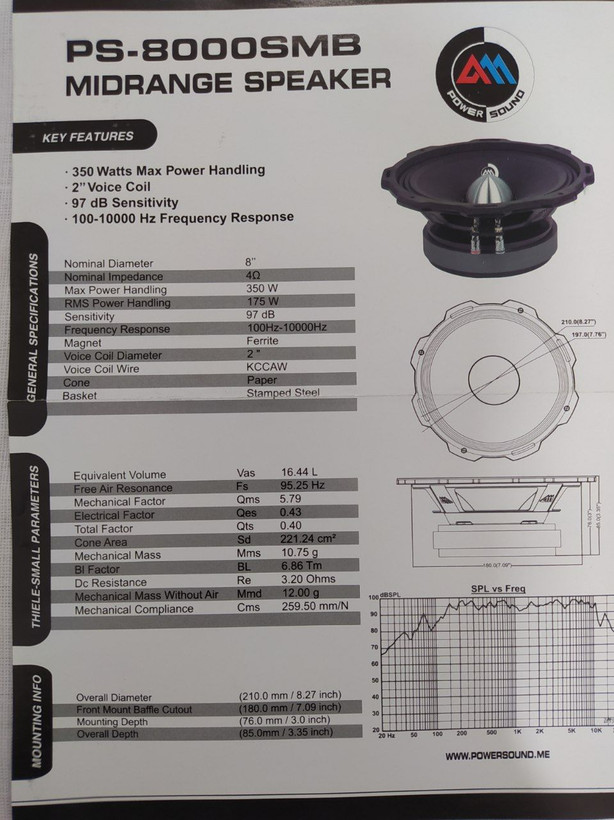 میدرنج پاورساند مدل PS-8000SMB سایز ۸ اینچ
